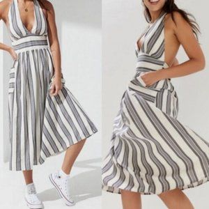 NWT Urban Outfitters Betsey Striped Linen Halter Midi Dress